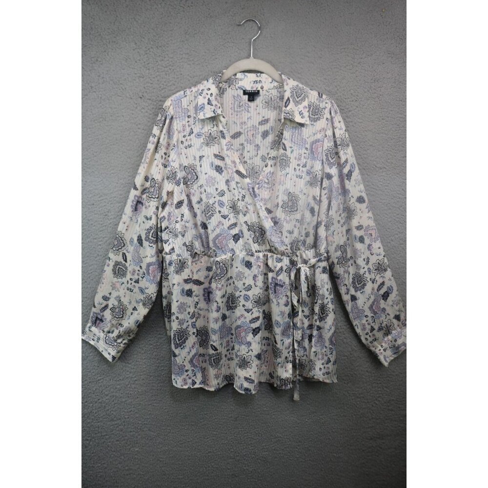 Torrid Long Sleeve‎ Silky Wrap Tunic-Size 1X-Floral-Cottagecore-Romantic